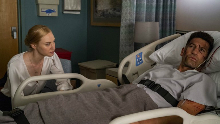 Karen Page and Frank Castle in the hospital in Punisher Season 2